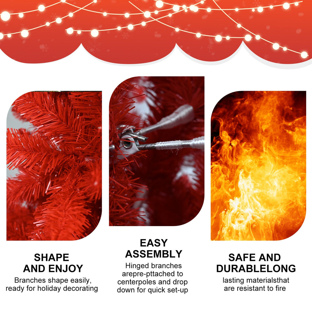 5ft Red Artificial Christmas Tree – Vibrant Modern Holiday Décor with 624 Full PVC Branch Tips and Metal Stand