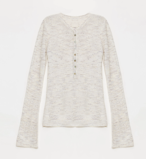"Perry Moonlight" Cotton and Linen Beaded Knitted Top
