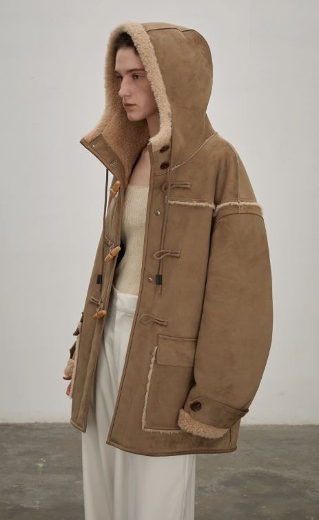 "Quartet Short" Hooded Wool Shearling Jacket