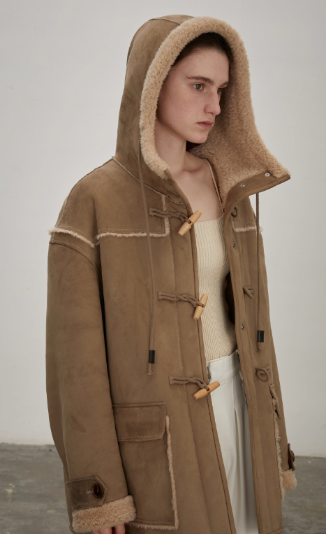 "Quartet Short" Hooded Wool Shearling Jacket