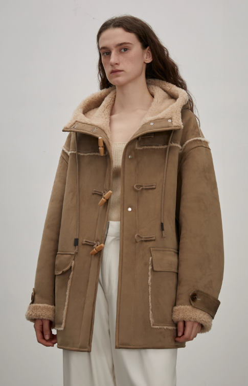 "Quartet Short" Hooded Wool Shearling Jacket