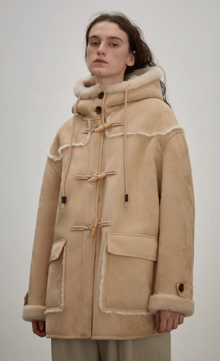 "Quartet Short" Hooded Wool Shearling Jacket