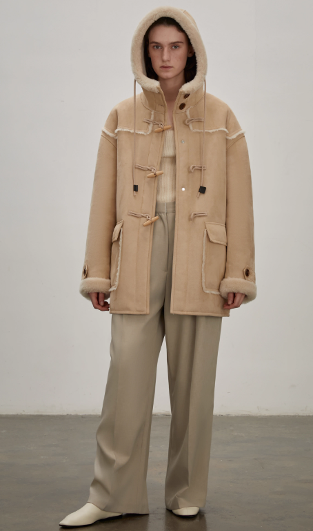 "Quartet Short" Hooded Wool Shearling Jacket
