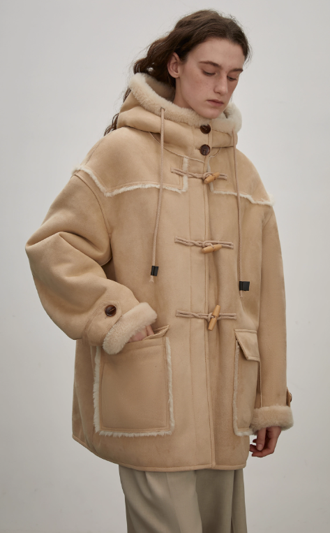 "Quartet Short" Hooded Wool Shearling Jacket