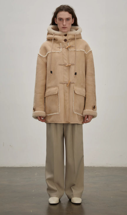 "Quartet Short" Hooded Wool Shearling Jacket
