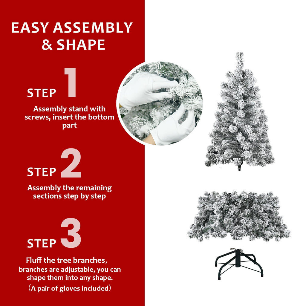 4ft Flocked Christmas Tree – Snowy White PVC Artificial Tree with 233 Tips and Sturdy Metal Stand, Compact Full Design for Small Spaces