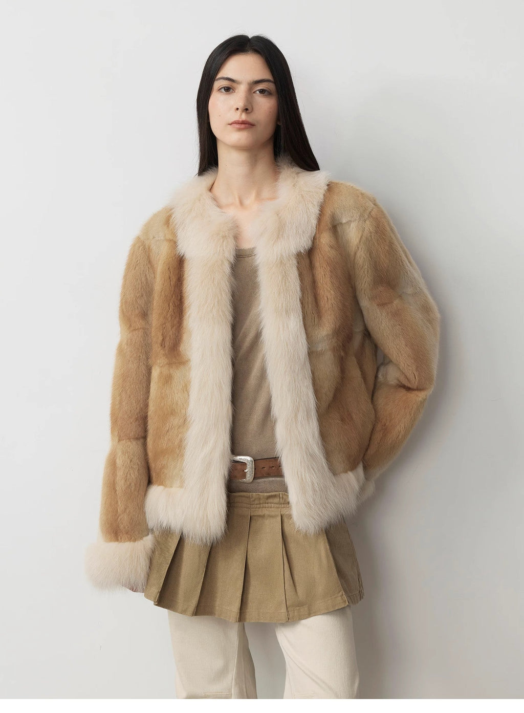"Casual Gene" Wide Shoulder Blue Mink Fox Fur Coat