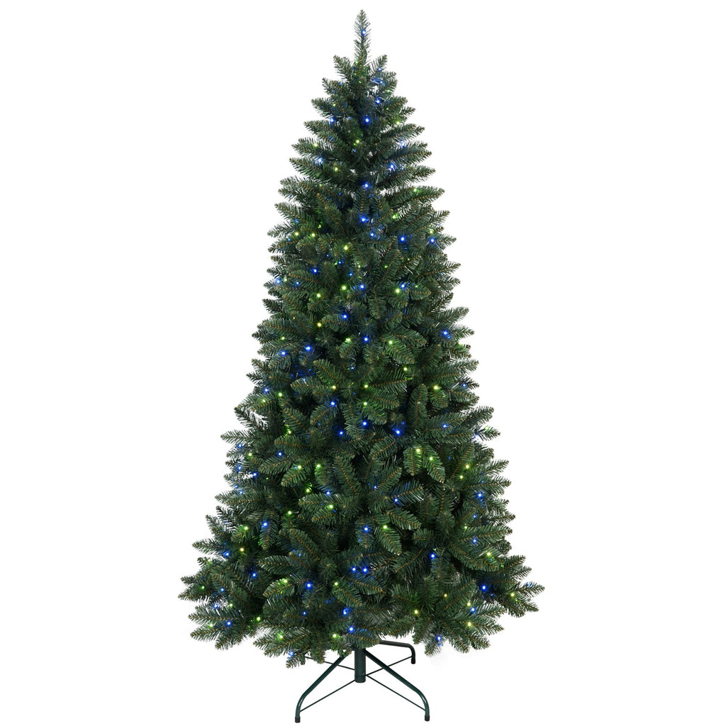 9ft Smart Green Christmas Tree with 620 WiFi-Controlled RGB LED Lights – 38 Light Functions, Music Sync Mode, 1721 PVC Tips, and Hinged Design with Metal Stand