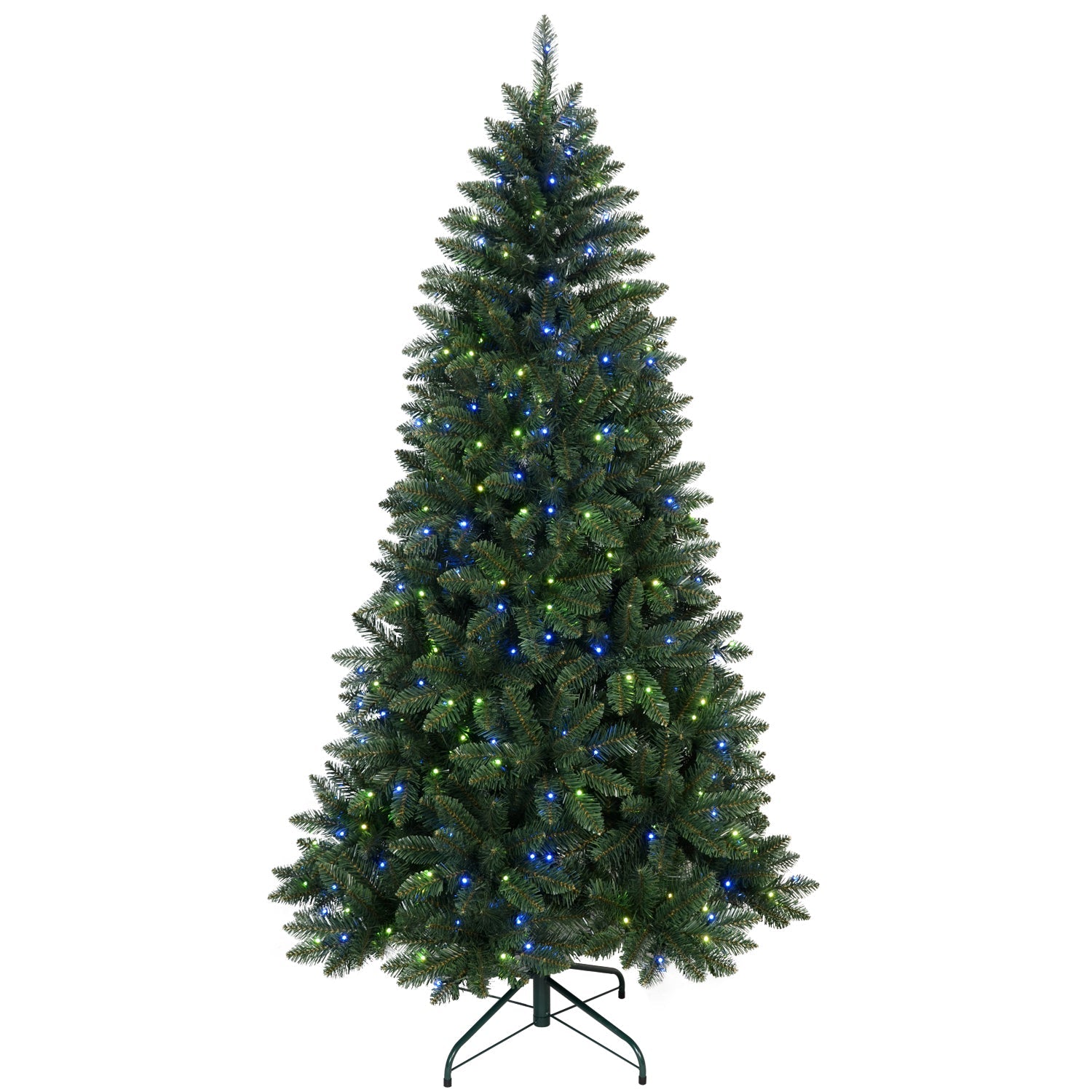 9ft Smart Green Christmas Tree with 620 WiFi-Controlled RGB LED Lights – 38 Light Functions, Music Sync Mode, 1721 PVC Tips, and Hinged Design with Metal Stand