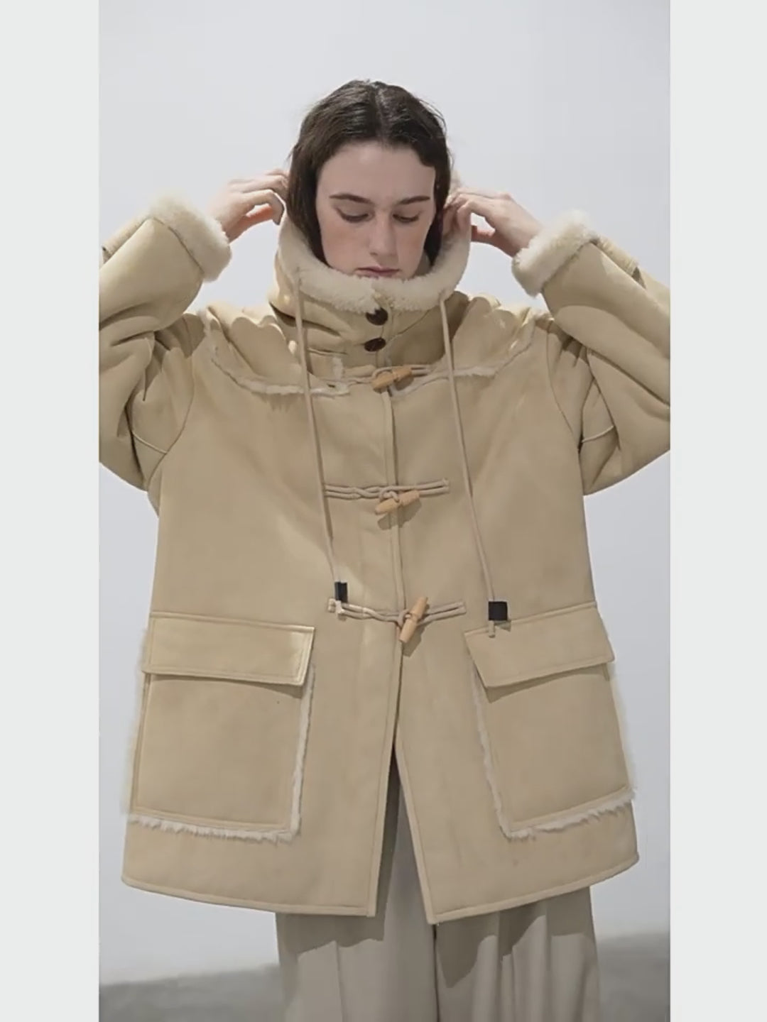 "Quartet Short" Hooded Wool Shearling Jacket
