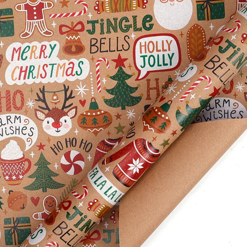 16 Different Assorted Styles Holiday Christmas Wrapping Paper Roll – Vintage Kraft Paper with Santa, Snowflake & Reindeer Designs, Gift Wrap for Kids & Adults