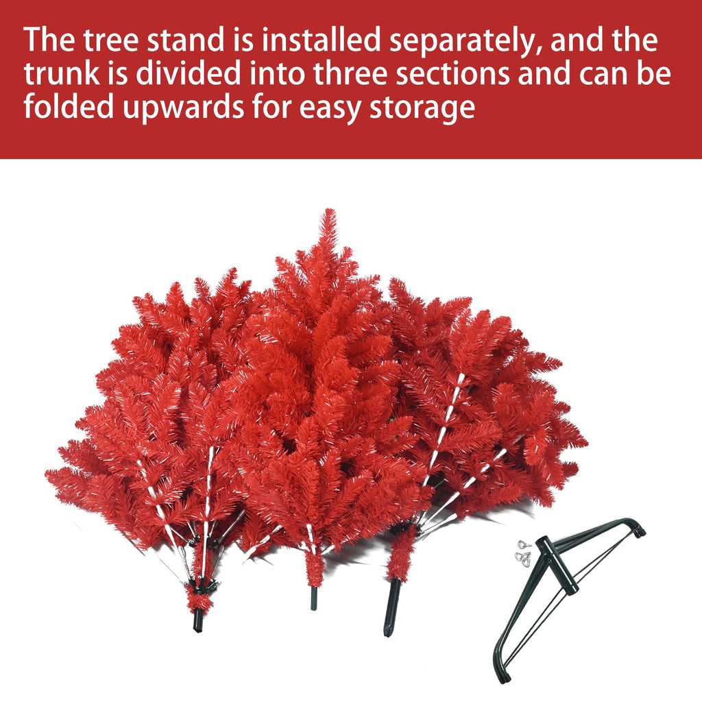 5ft Red Artificial Christmas Tree – Vibrant Modern Holiday Décor with 624 Full PVC Branch Tips and Metal Stand