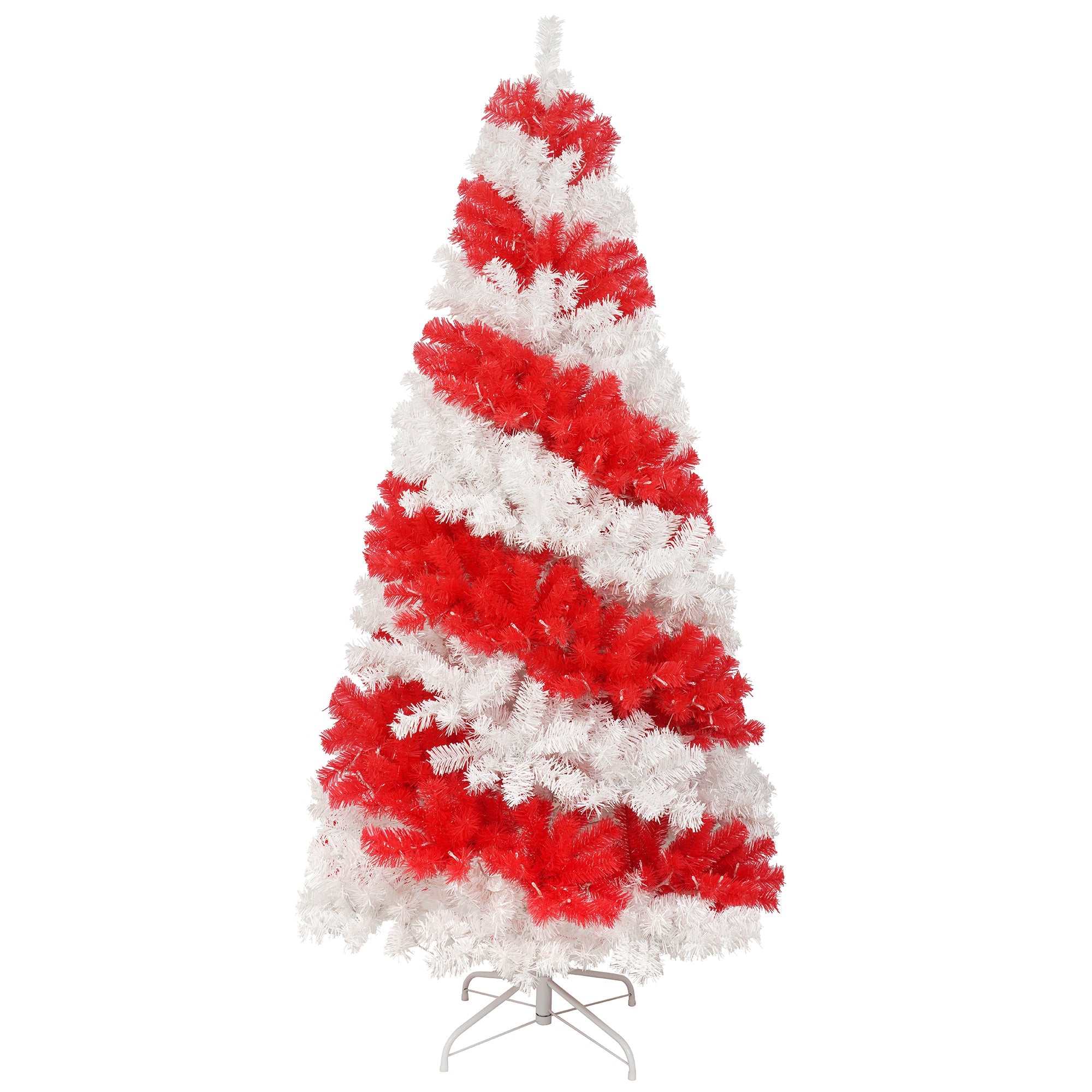 6ft Candy Cane Artificial Christmas Tree with 300 LED Lights – Red & White Holiday Tree with 904 Branch Tips and Metal Stand