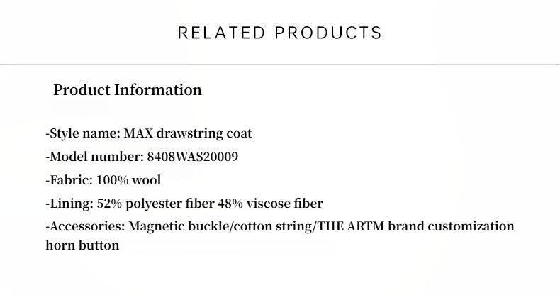 "Desert Heart" Women's Original Color Peaked Lapel Drawstring Mid-Length Wool Coat