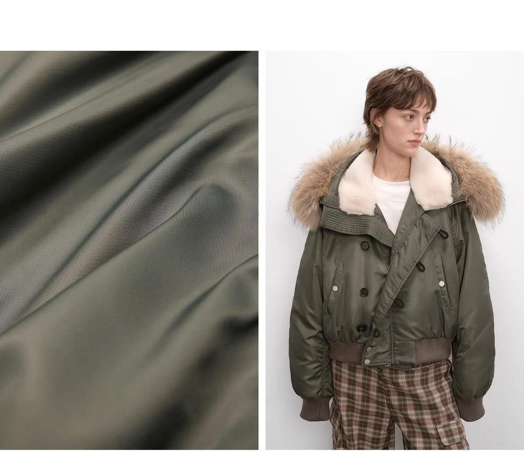 Large Hood, Raccoon Fur Collar Style Style Jacket