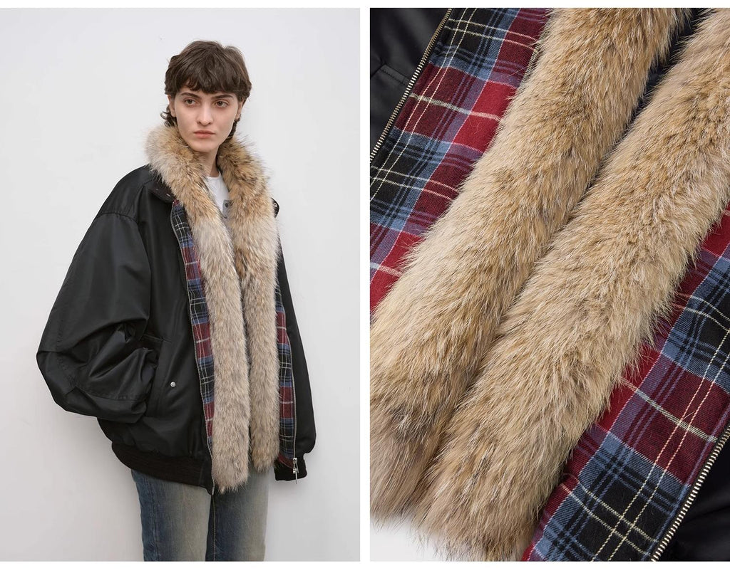 Casual Street Lightweight Detachable Wolf Fur Collar Parka Down Jacket