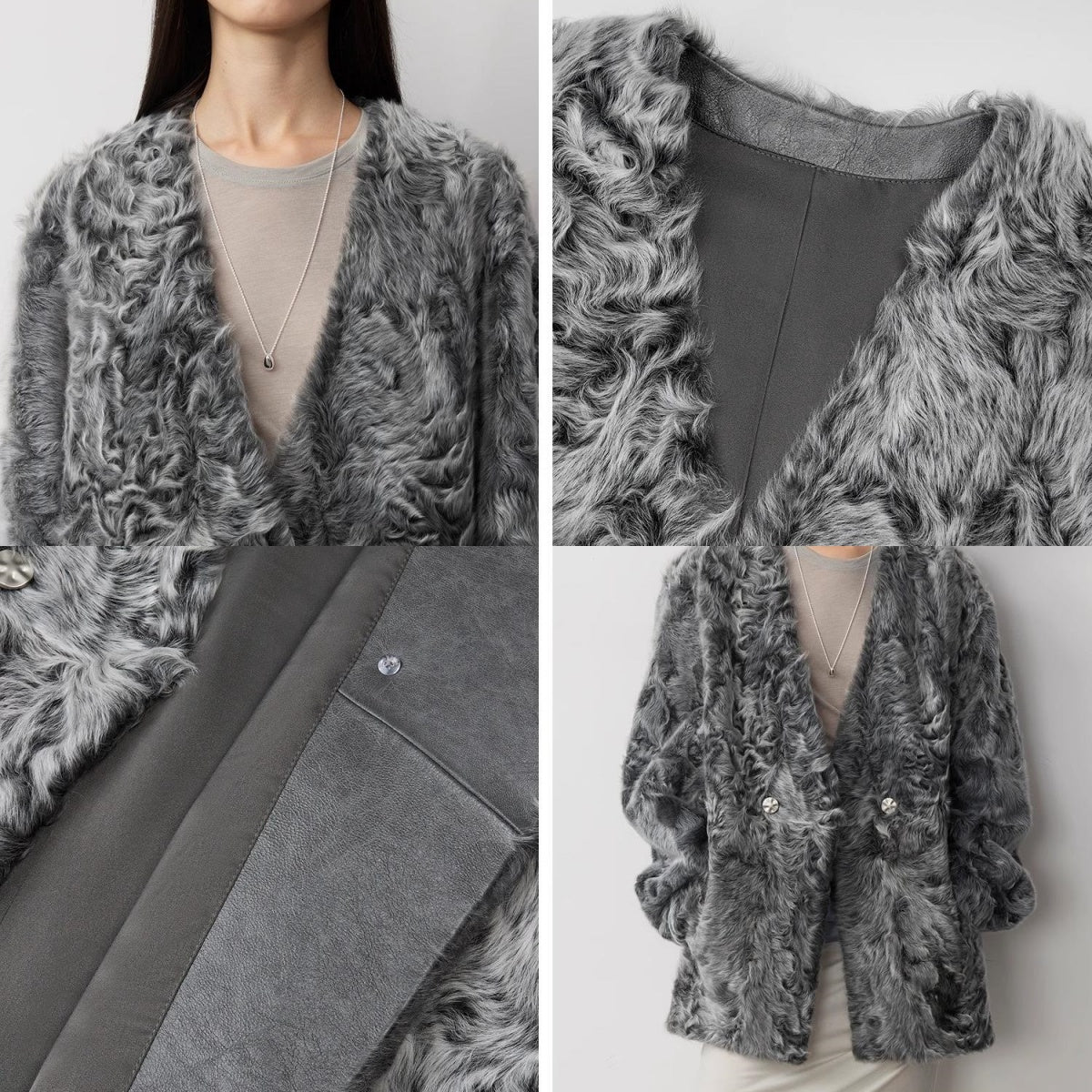 "Blizzard Urban" Two-Color Lamb Fur Coat