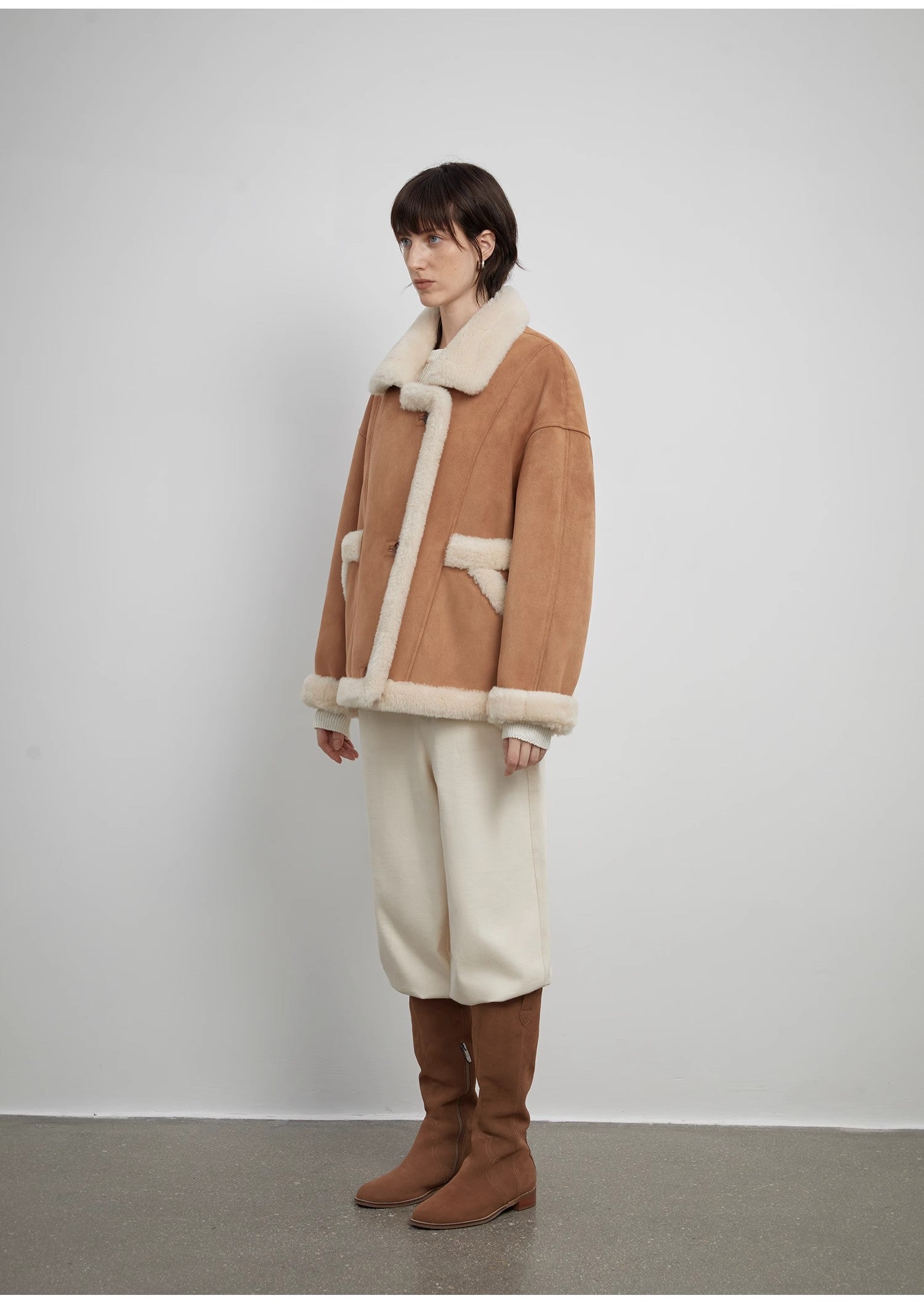 “Shepherds” Biker Wool-Suede Shearling Coat