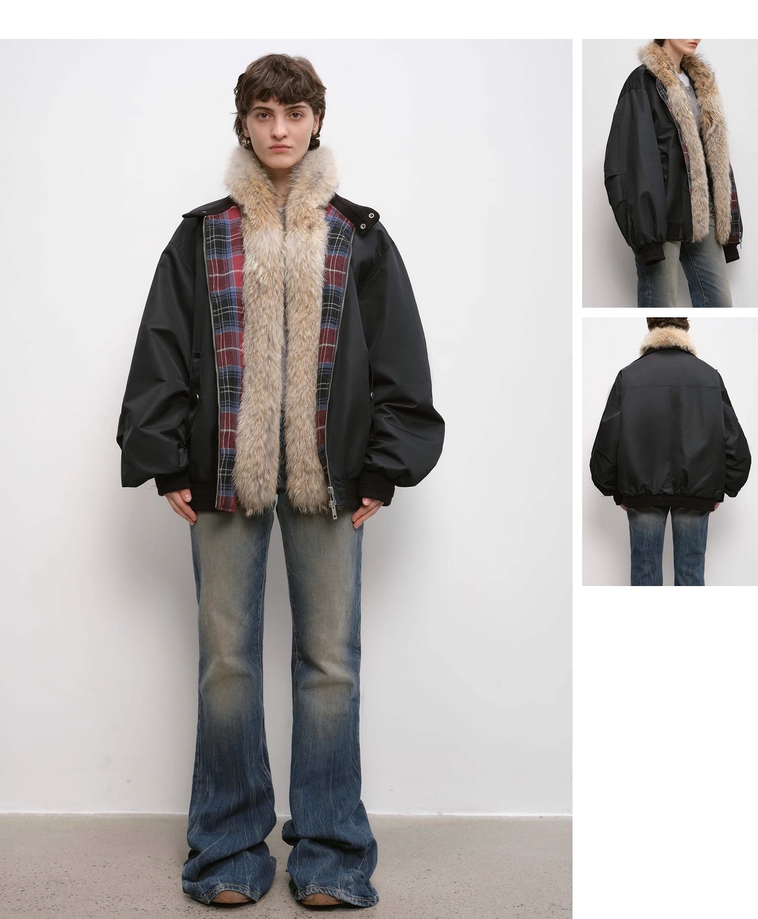 Casual Street Lightweight Detachable Wolf Fur Collar Parka Down Jacket