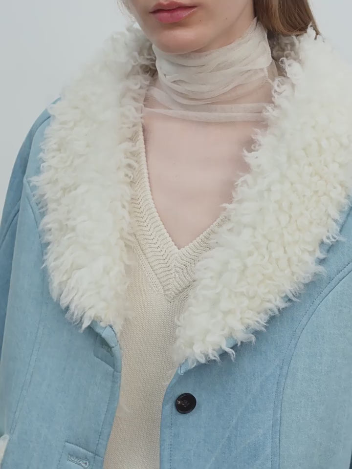 "Pure Era" Lamb Collar Wool Fur Coat