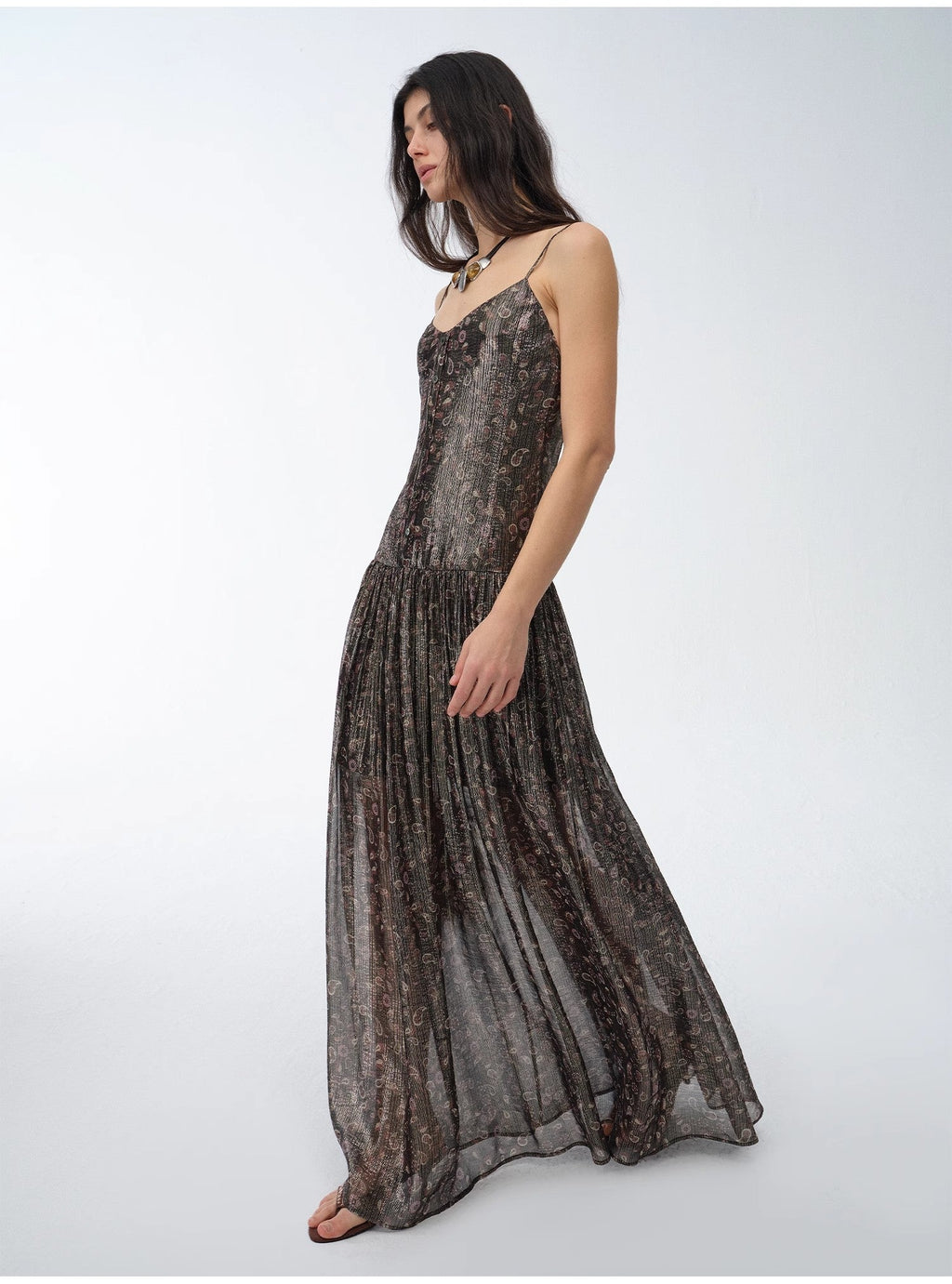 "Floating Lights" Paisley Print Silk Sling Dress