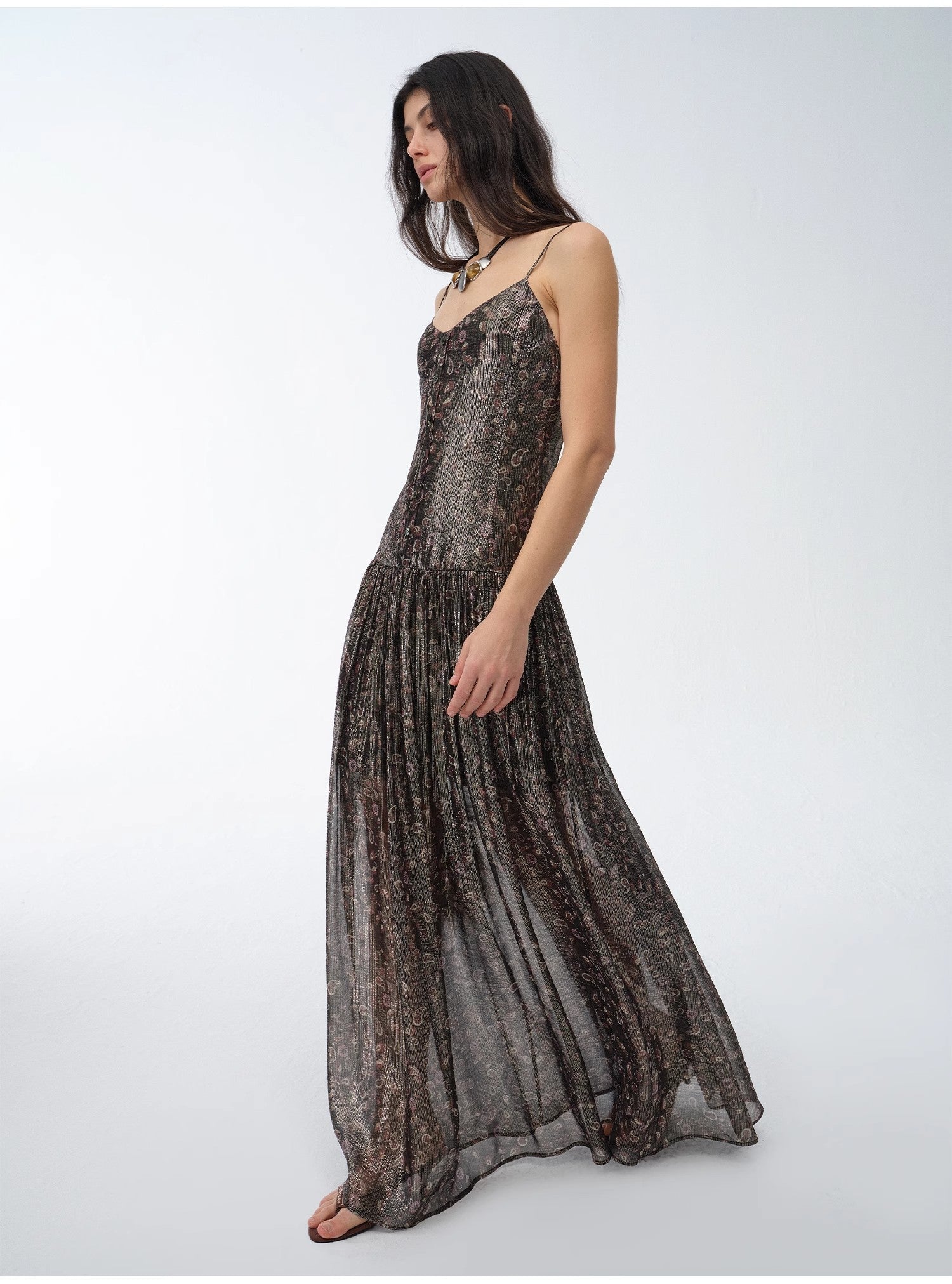 "Floating Lights" Paisley Print Silk Sling Dress