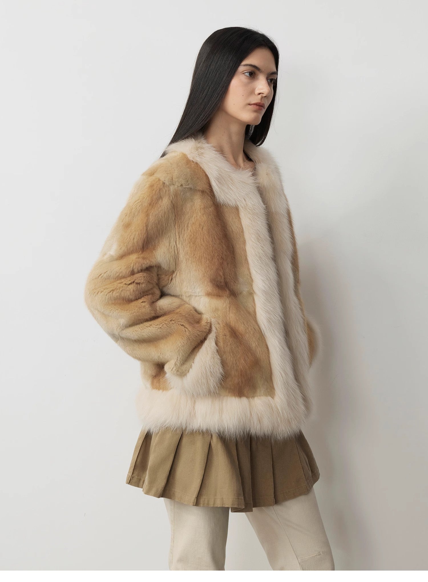 "Casual Gene" Wide Shoulder Blue Mink Fox Fur Coat