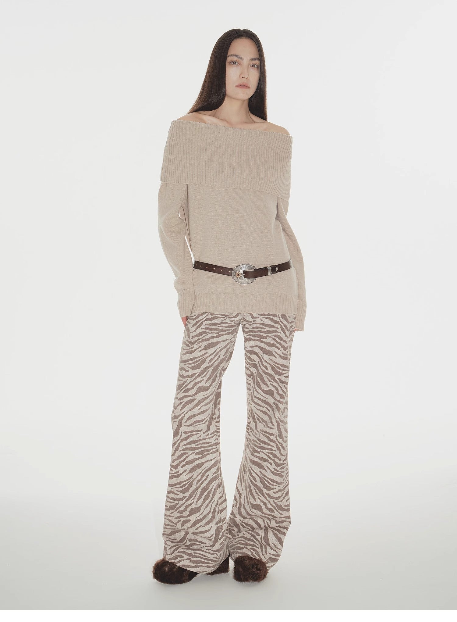 Off-Shoulder Merino Wool Blended  Sweater