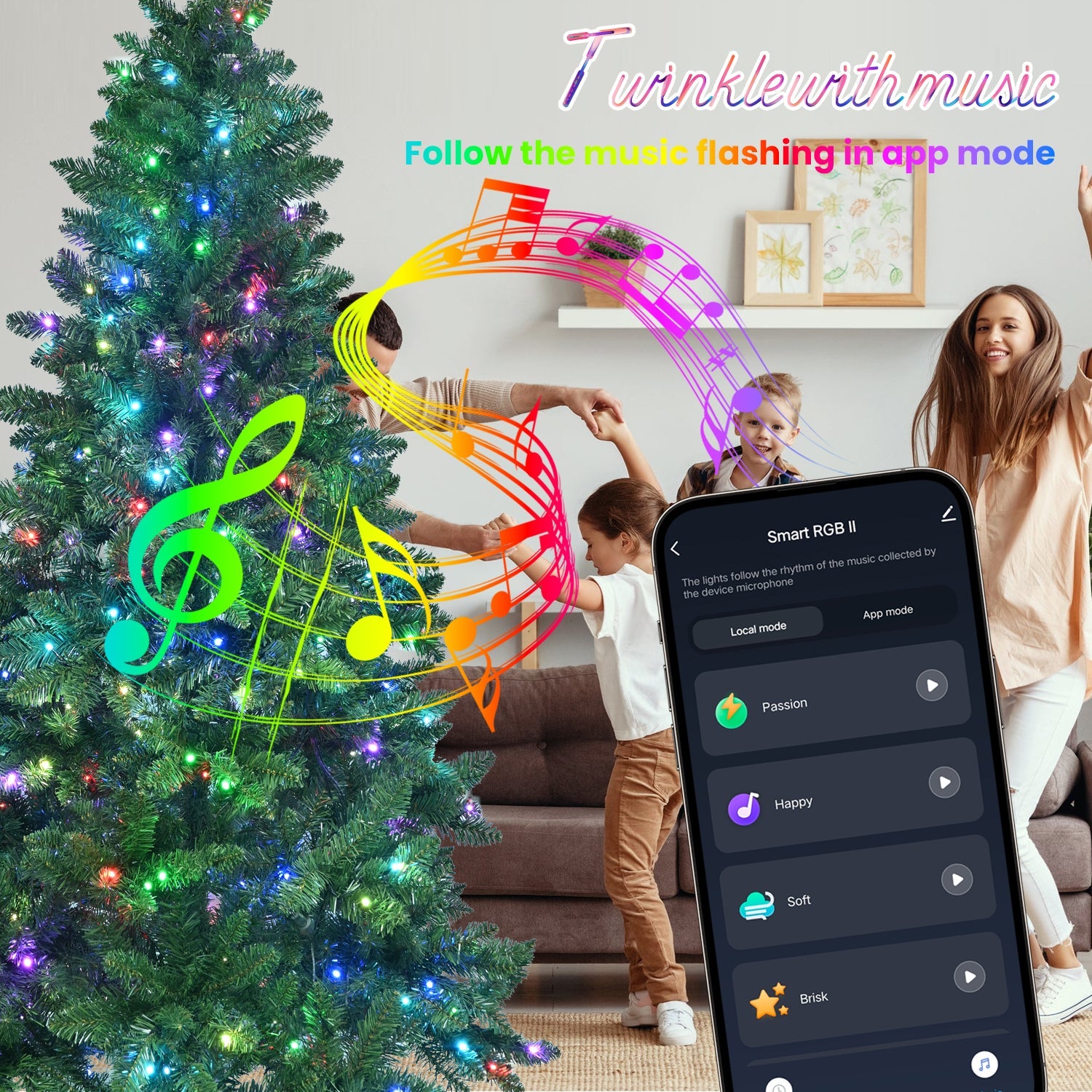 9ft Smart Green Christmas Tree with 620 WiFi-Controlled RGB LED Lights – 38 Light Functions, Music Sync Mode, 1721 PVC Tips, and Hinged Design with Metal Stand