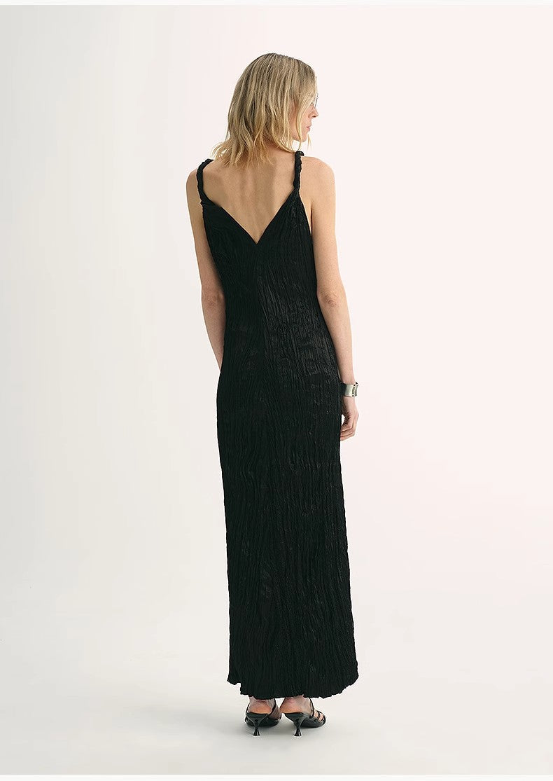Pleated V-Neck Dress