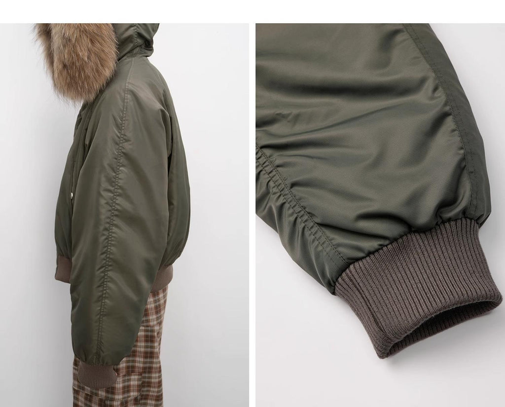 Large Hood, Raccoon Fur Collar Style Style Jacket