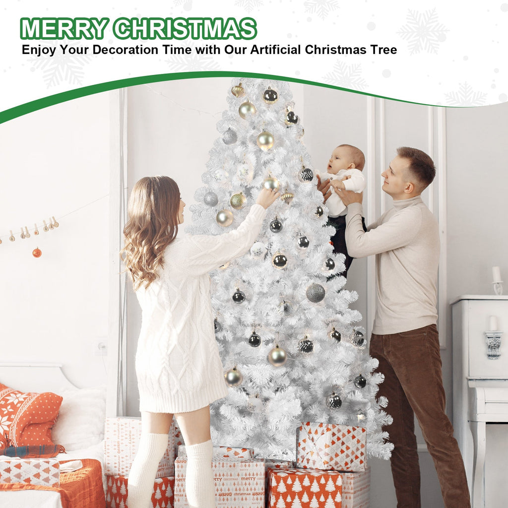 7ft White Artificial Christmas Tree – Full, Lush PVC Pine with Memory Wire Branches & Easy Assembly