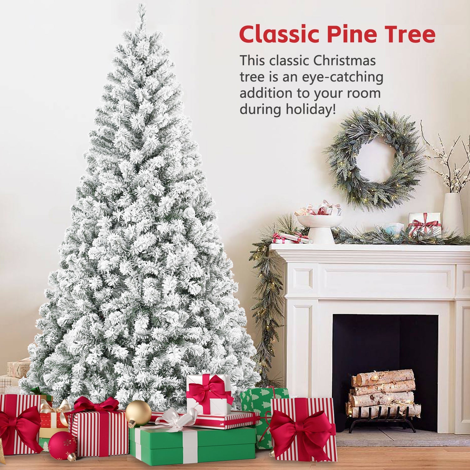 4ft Flocked Christmas Tree – Snowy White PVC Artificial Tree with 233 Tips and Sturdy Metal Stand, Compact Full Design for Small Spaces