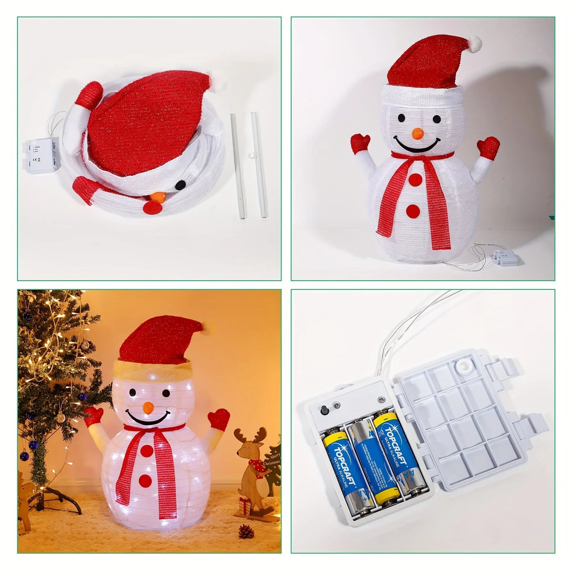 Light-Up Collapsible Snowman Christmas Decoration | LED Pop-Up Santa, Penguin & Snowman | Easy Fold Holiday Lawn & Indoor Decor