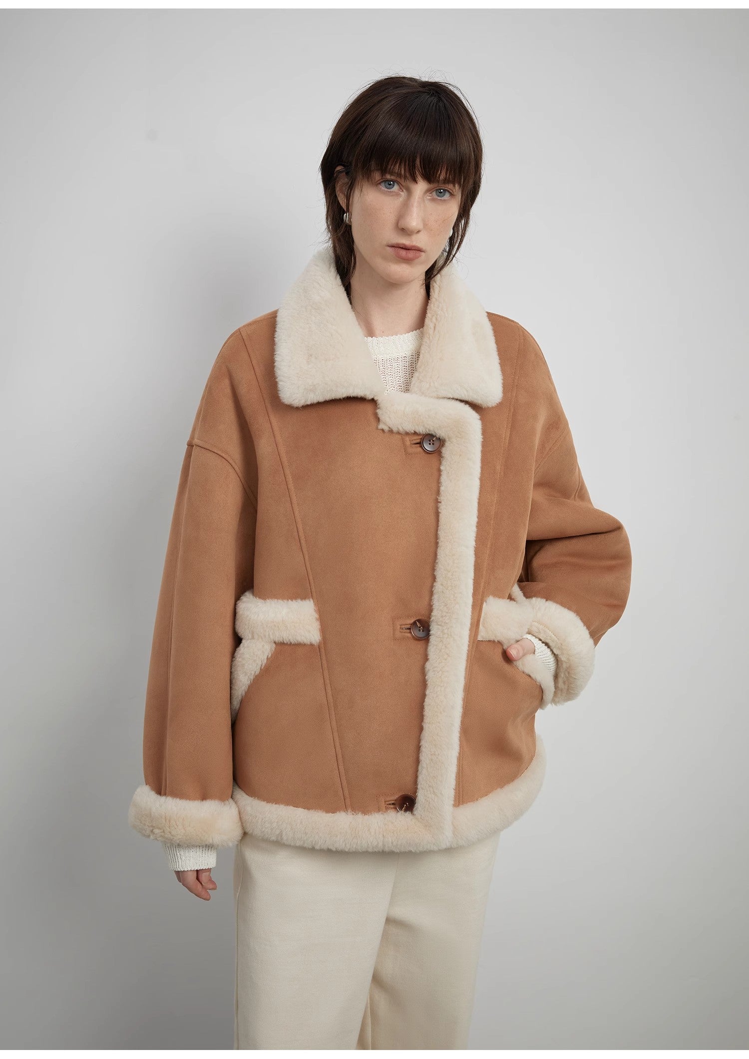 “Shepherds” Biker Wool-Suede Shearling Coat