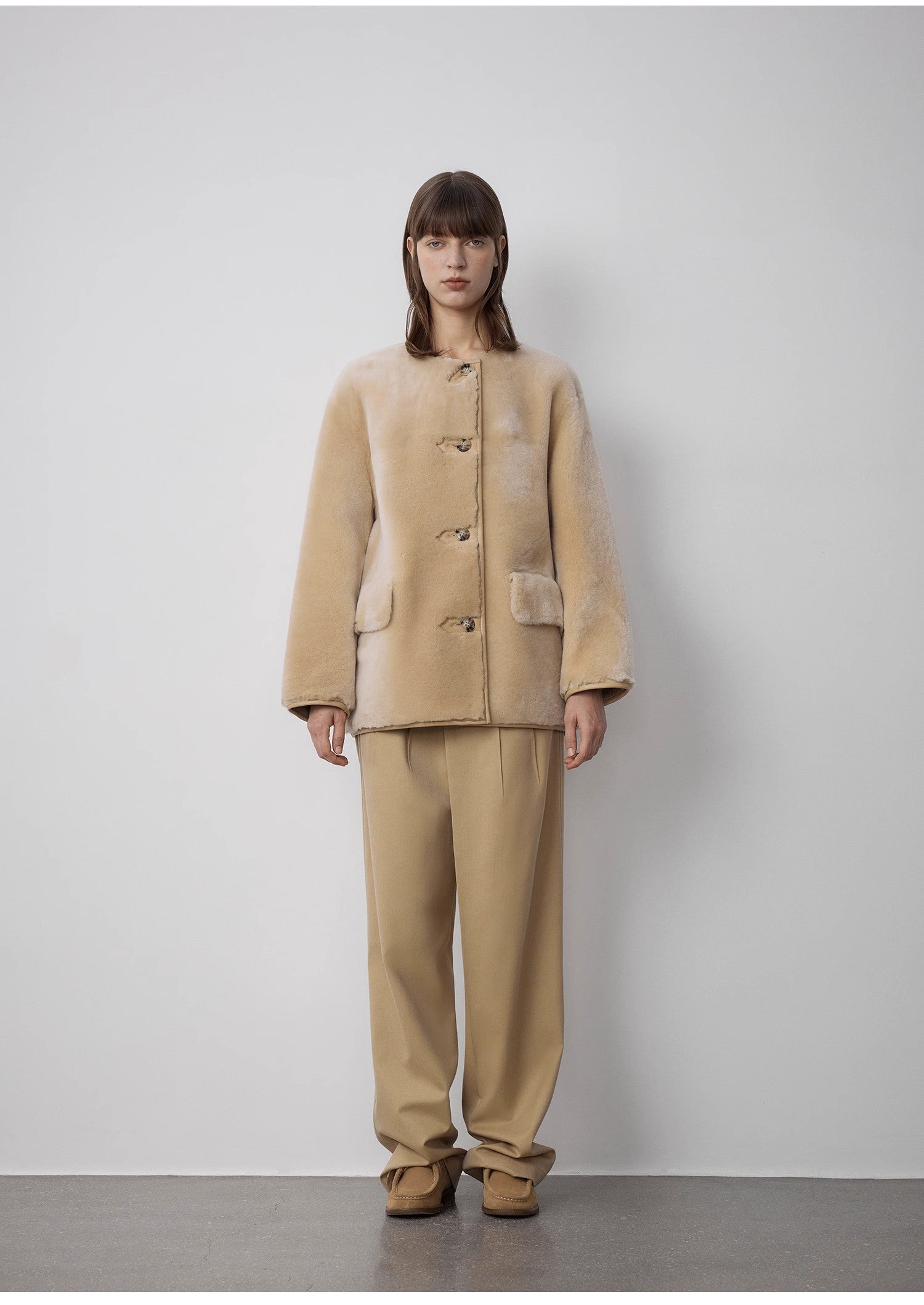 "Retro Time" Merino Round Neck Sheepskin Jacket