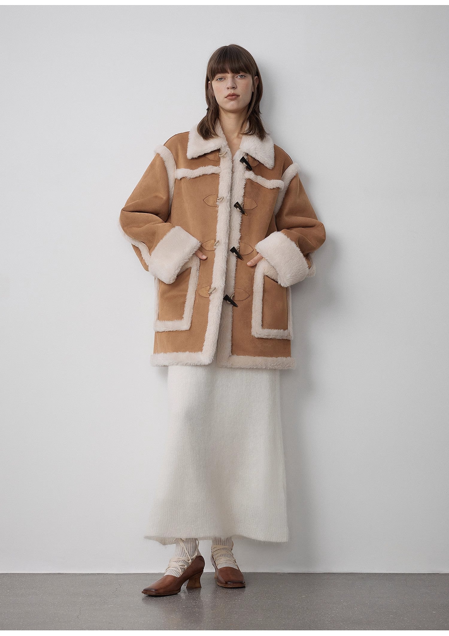"Western Sunset"Winter  Wool-Suede Shearling Fur Coat
