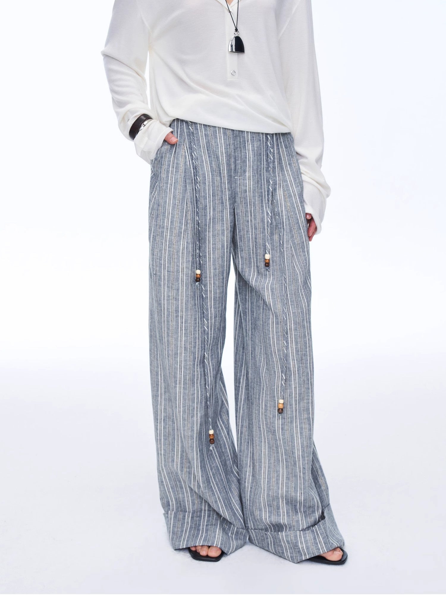 "Free Afterglow" Linen Wide-Leg Pants