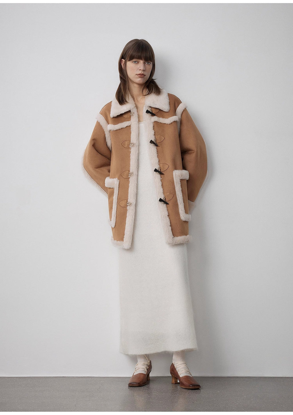 "Western Sunset"Winter  Wool-Suede Shearling Fur Coat