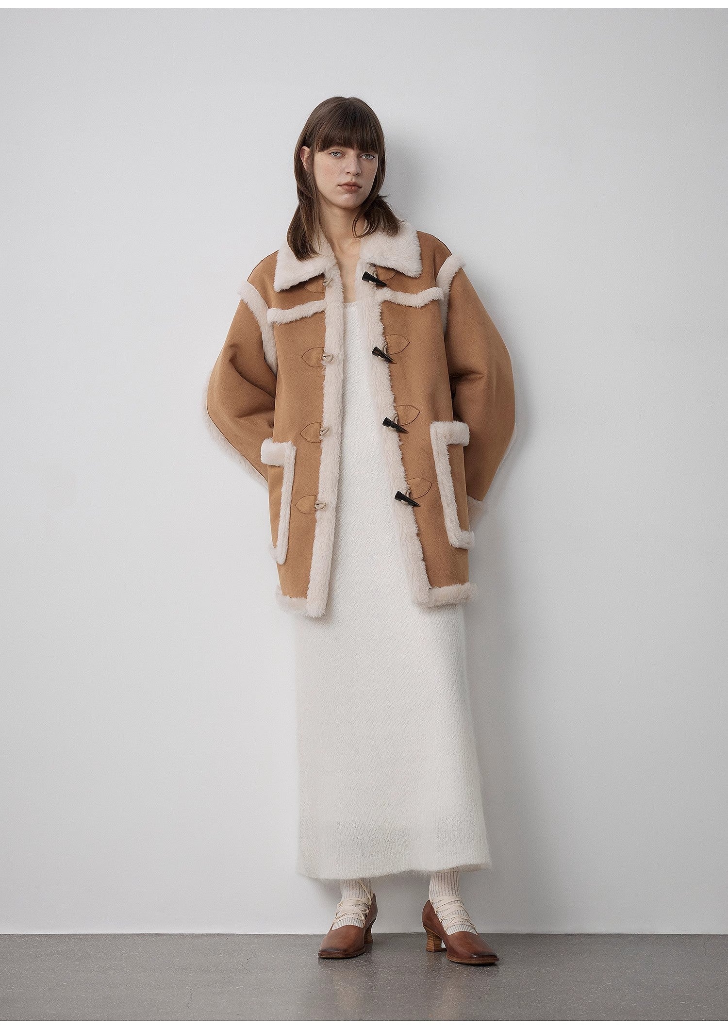 "Western Sunset"Winter  Wool-Suede Shearling Fur Coat