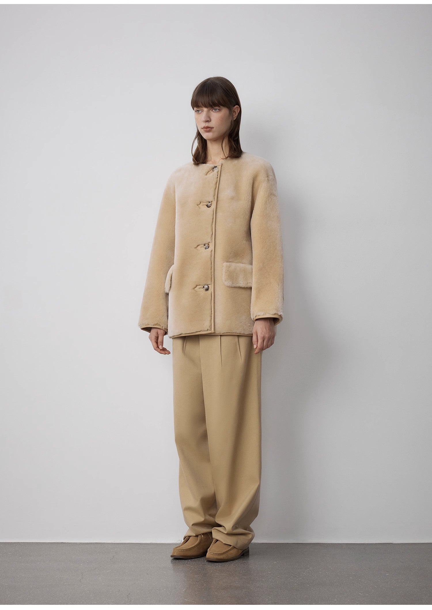 "Retro Time" Merino Round Neck Sheepskin Jacket