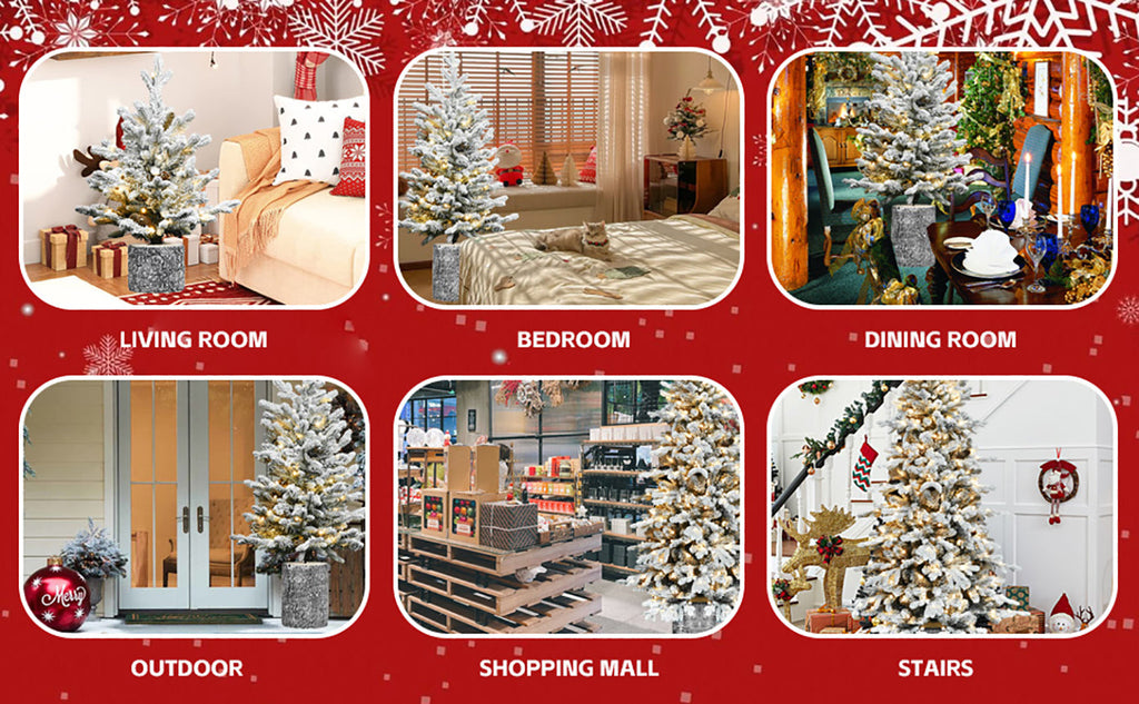 2ft Small Flocked Christmas Tree with Pot Base – 30 Warm White LED Lights, 189 PVC Tips, and Natural Pine Cones