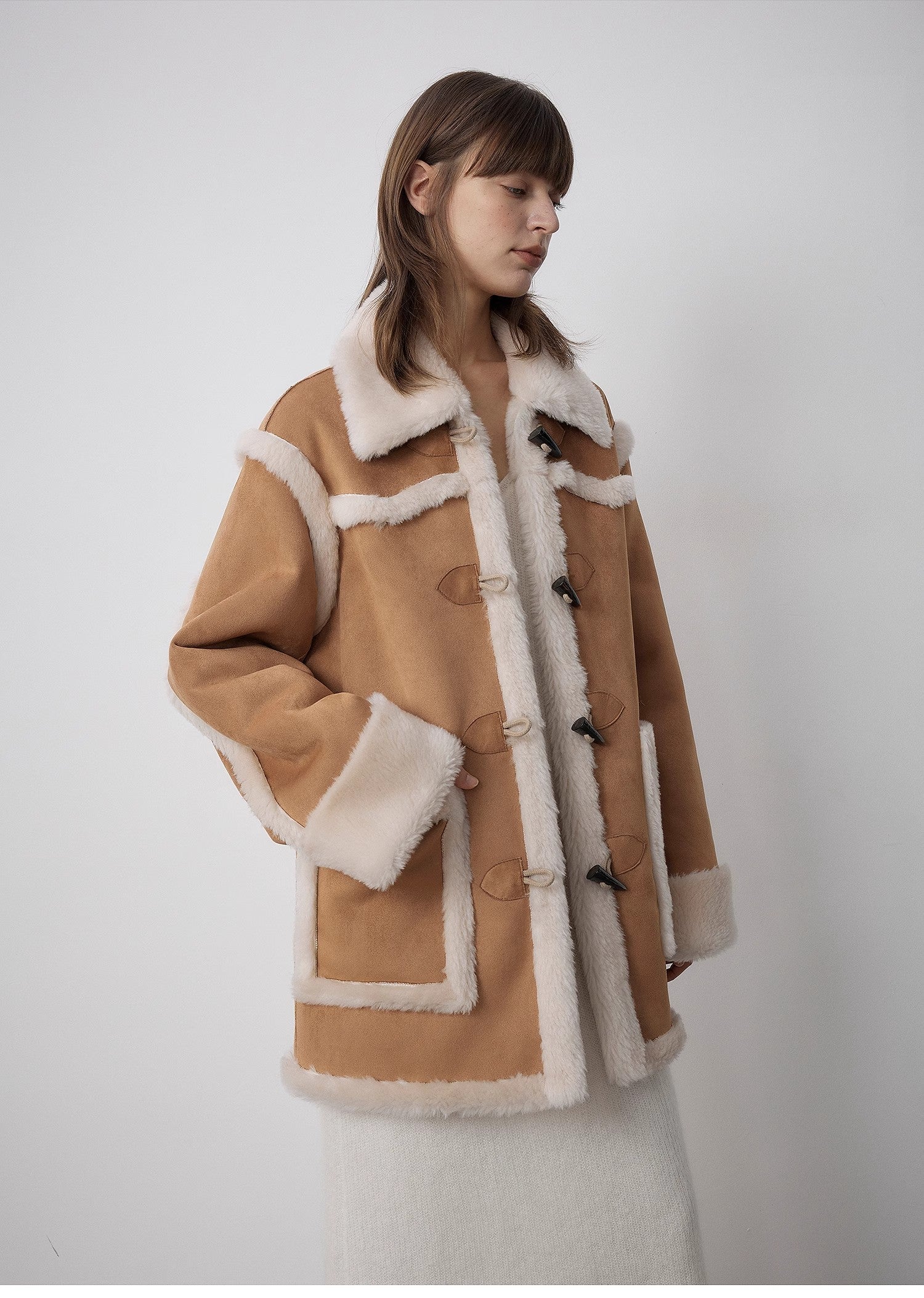 "Western Sunset"Winter  Wool-Suede Shearling Fur Coat