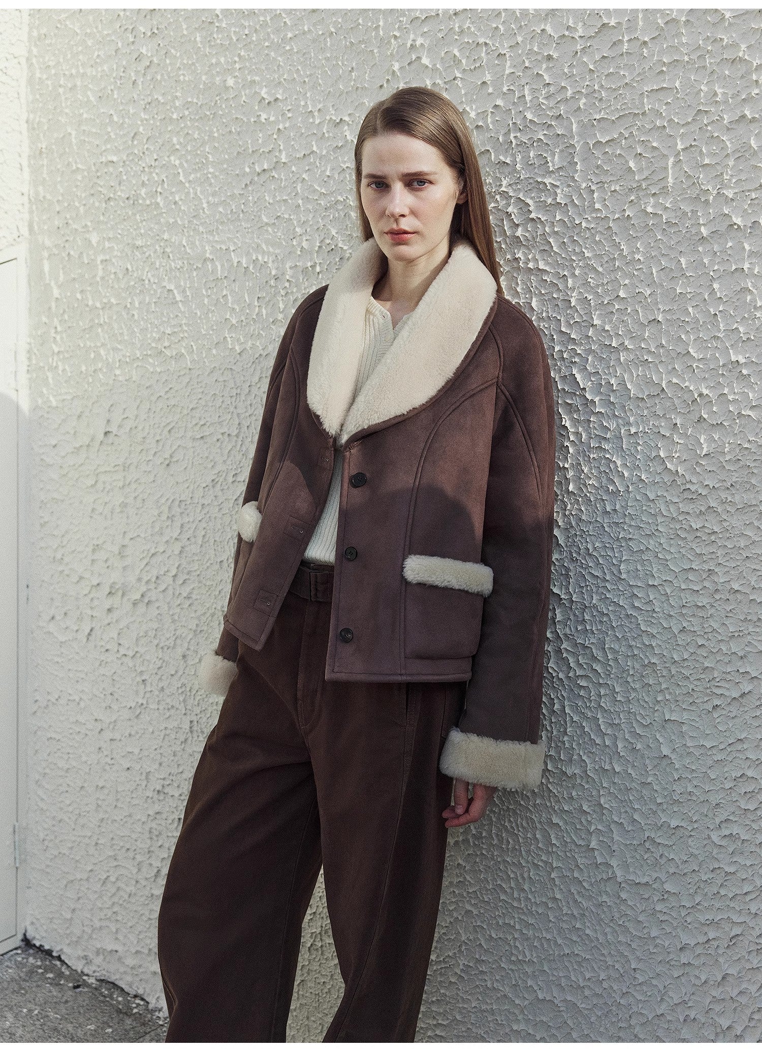 "Pure Era" Lamb Collar Wool Fur Coat