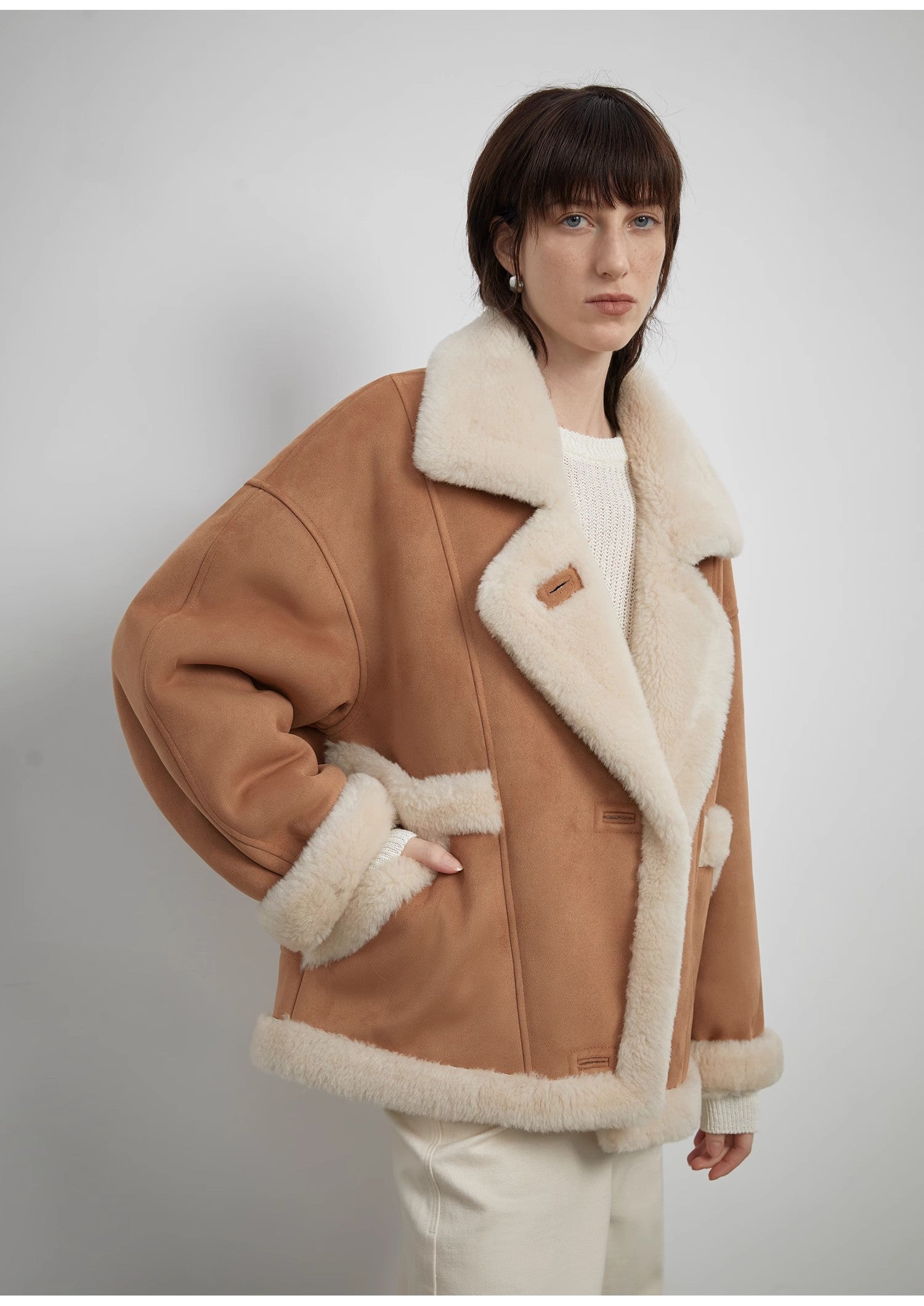 “Shepherds” Biker Wool-Suede Shearling Coat