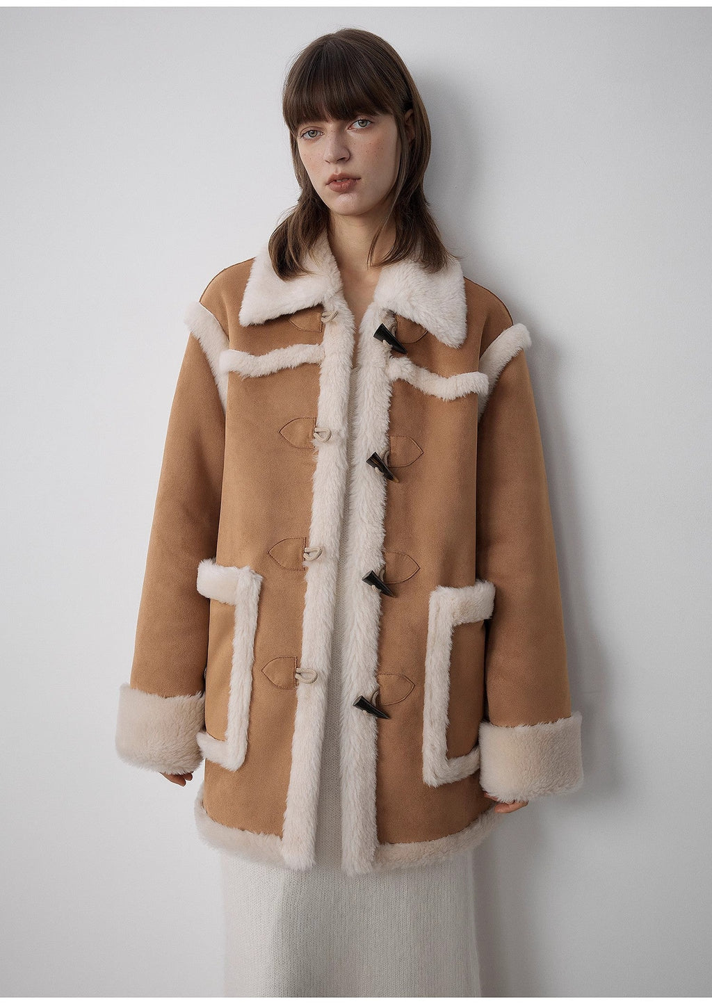 "Western Sunset"Winter  Wool-Suede Shearling Fur Coat
