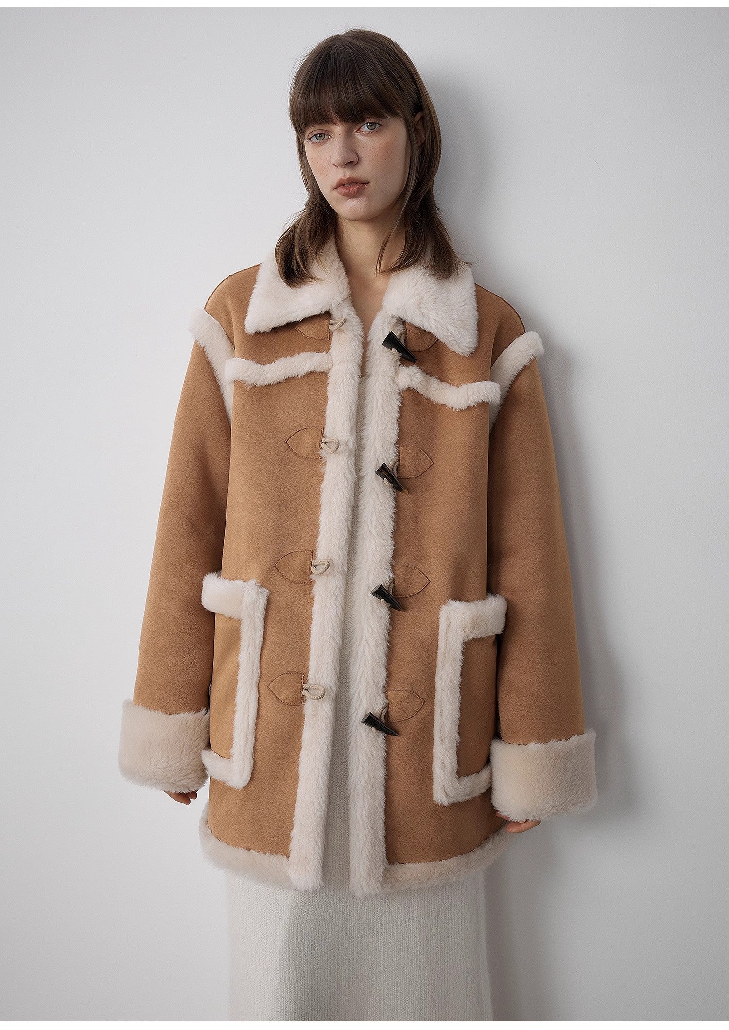 "Western Sunset"Winter  Wool-Suede Shearling Fur Coat