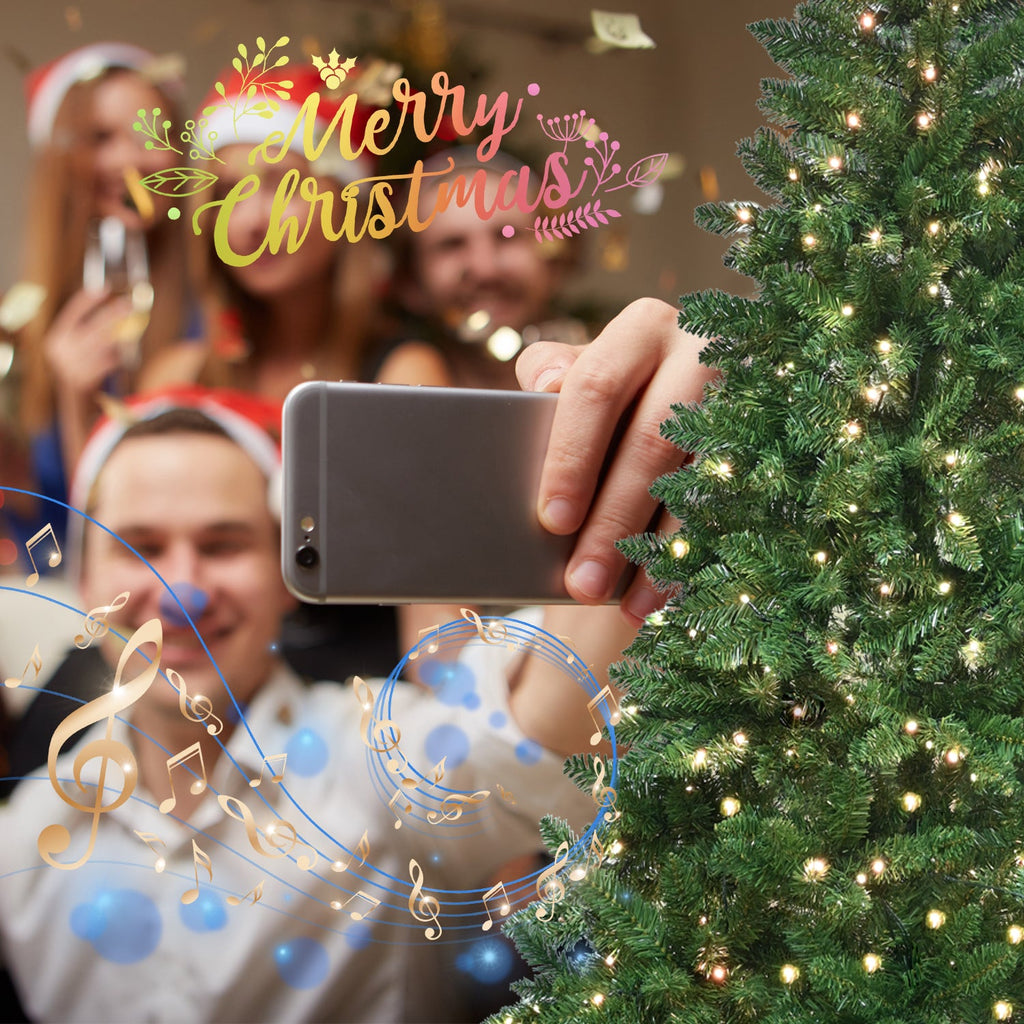 9ft Smart Green Christmas Tree with 620 WiFi-Controlled RGB LED Lights – 38 Light Functions, Music Sync Mode, 1721 PVC Tips, and Hinged Design with Metal Stand