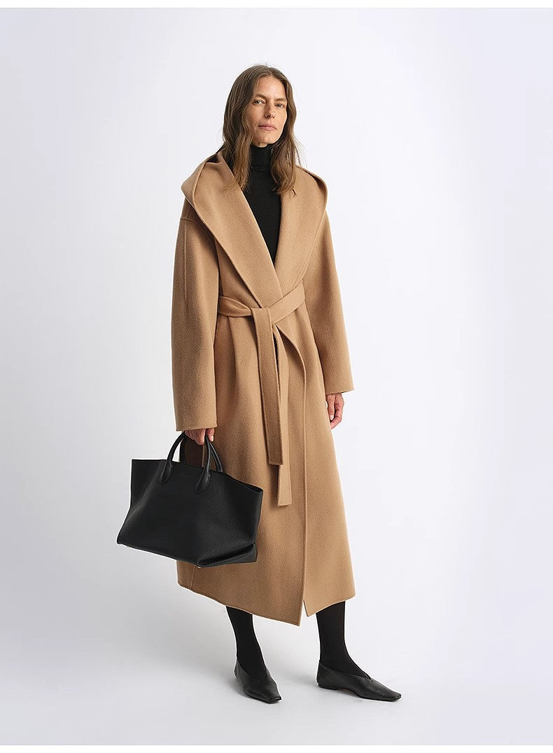 "Magic World" Hooded Cashmere Australian Wool Double-Faced Wool Coat