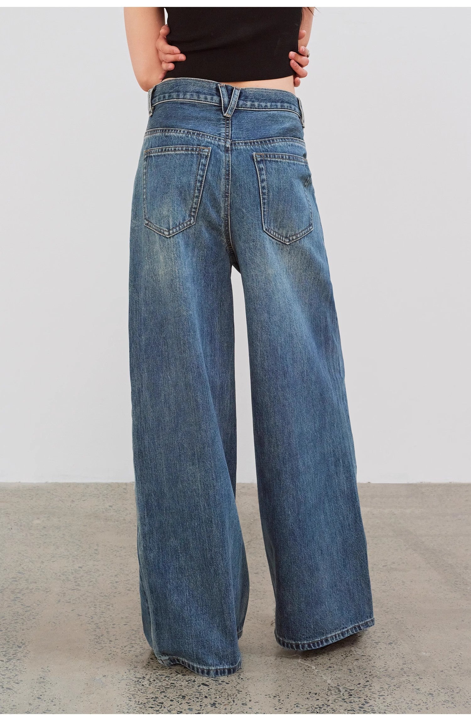 "Silent Deep Sea" Vintage Blue Straight-Leg Jeans